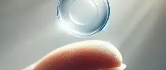 Contact lens glowing under soft light, emphasizing clarity and eye health