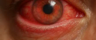 Close-up of eye with uveitis symptoms — eye inflammation diagnosis and treatment