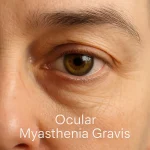 Medical visual illustrating the effects of ocular myasthenia gravis on eye function and appearance
