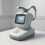 Modern ocular tonometry device on clinical surface for eye pressure testing