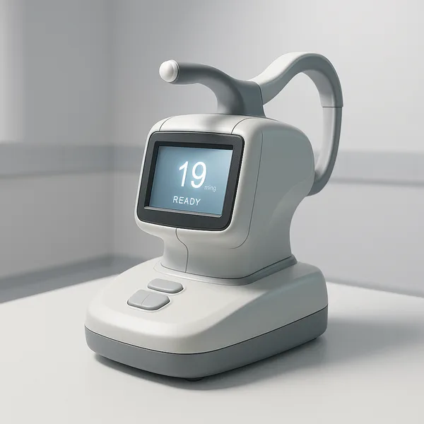 Modern ocular tonometry device on clinical surface for eye pressure testing