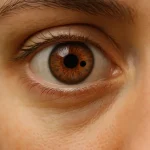 Example of pseudo-polycoria — a non-functional secondary pupil visible within the iris.